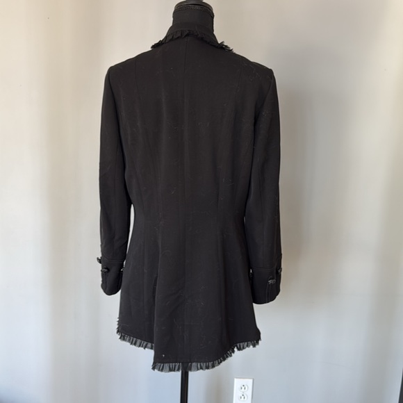 SASSY black military band style mesh trim blazer with ruffle accents - Picture 1 of 6